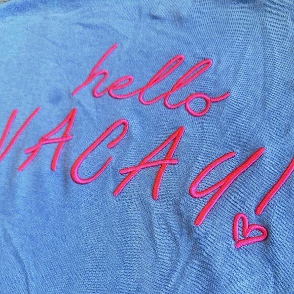 Whisper by Brodie “Hello Vacay” Spring Preppy Novelty Sweater Periwinkle EUC M - Picture 5 of 9